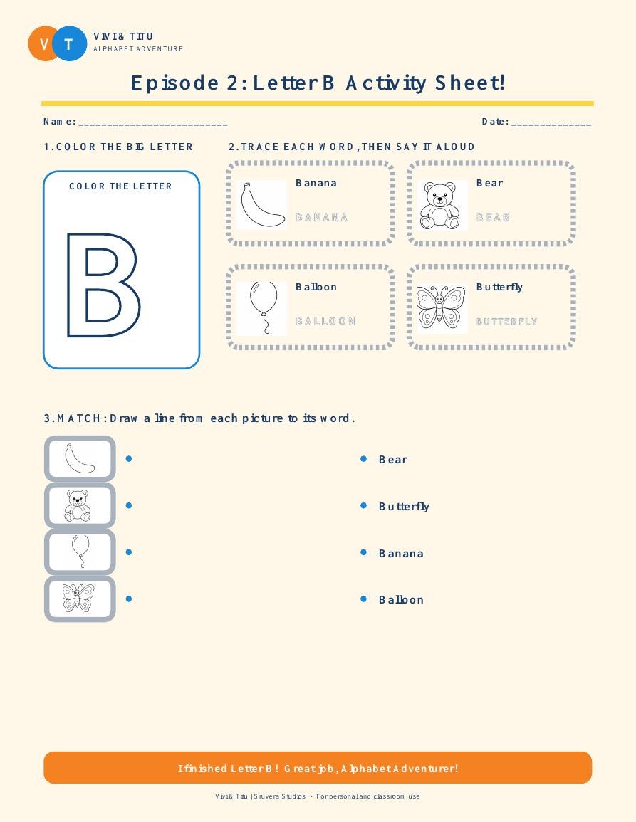 Preview of the Vivi and Titu Letter B activity sheet