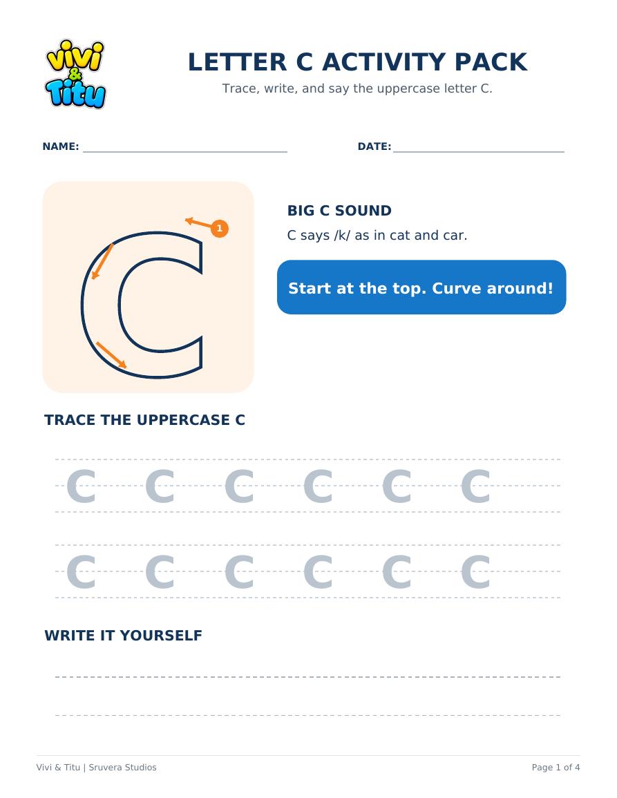 Preview of the Vivi and Titu Letter C activity pack